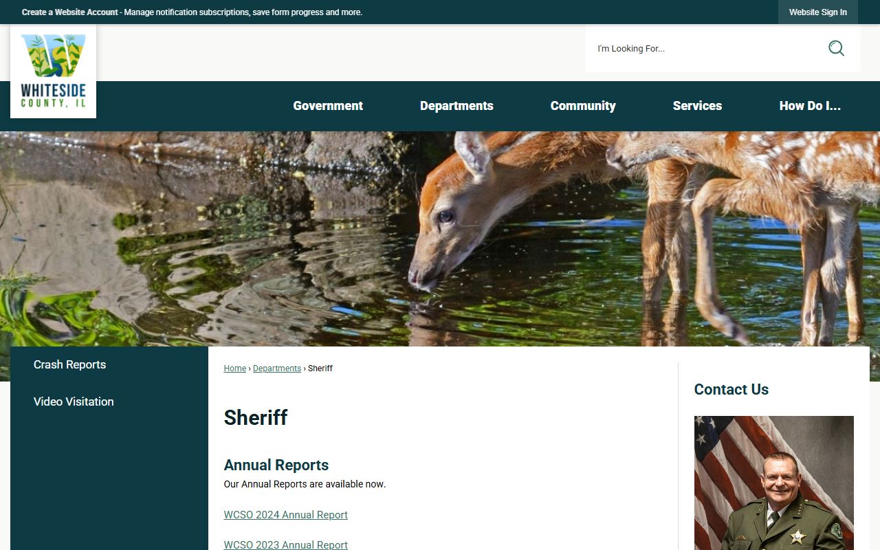 Whiteside County Sheriff's Office main page for 24 hour booking information
