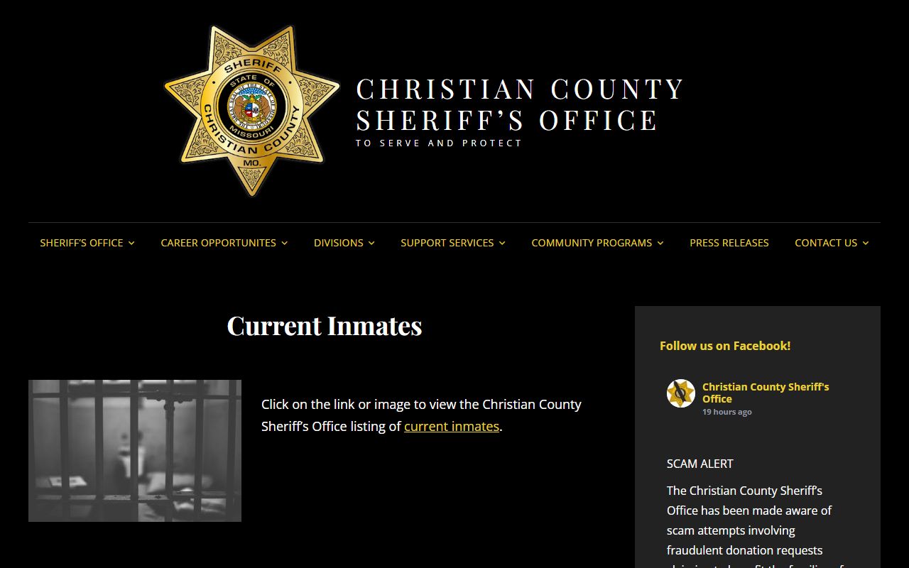 Christian County current inmates page for 24 hour booking lookups