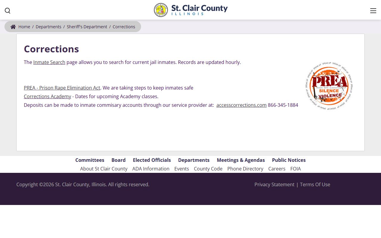 St. Clair County Sheriff corrections page for 24 hour booking records