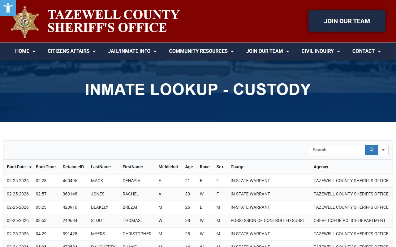 Tazewell County inmate lookup portal for 24 hour booking searches