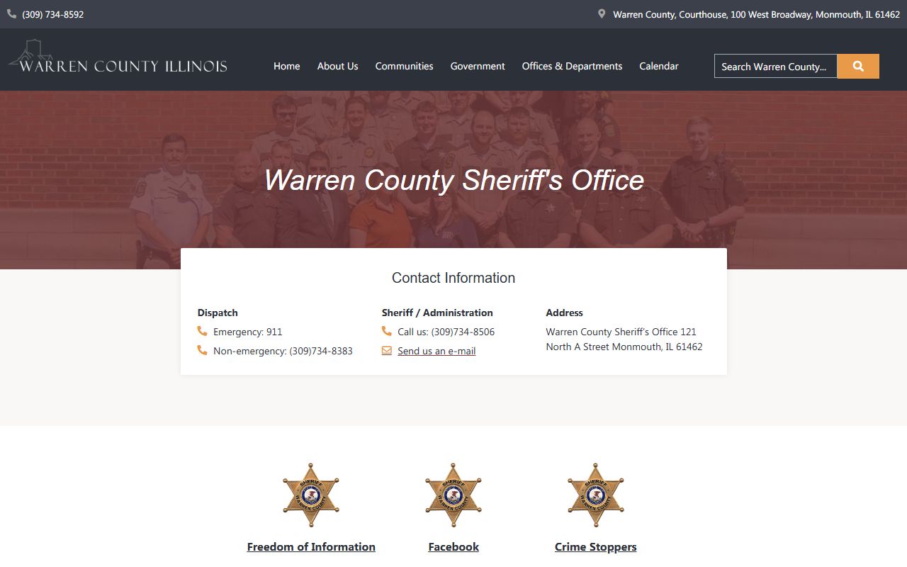 Warren County Sheriff's Office page for 24 hour booking records