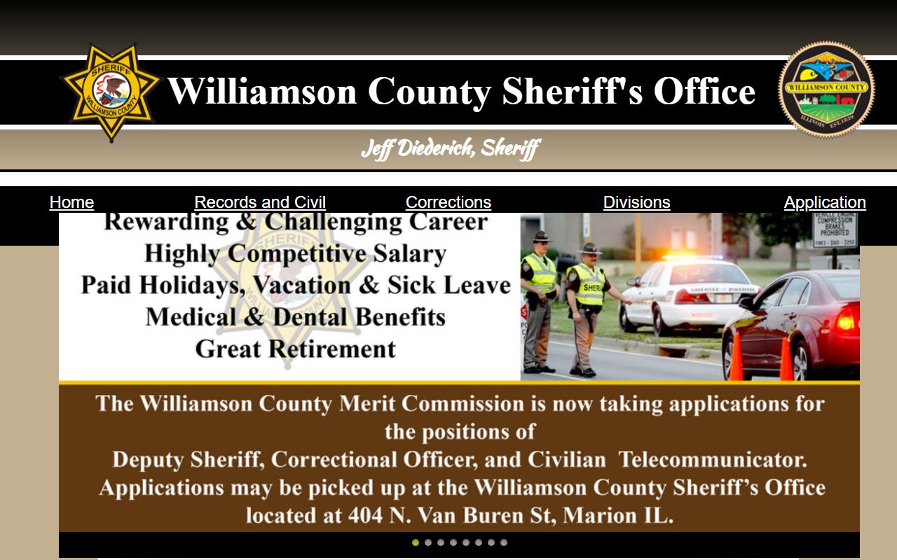 Williamson County Sheriff's Office homepage for 24 hour booking records