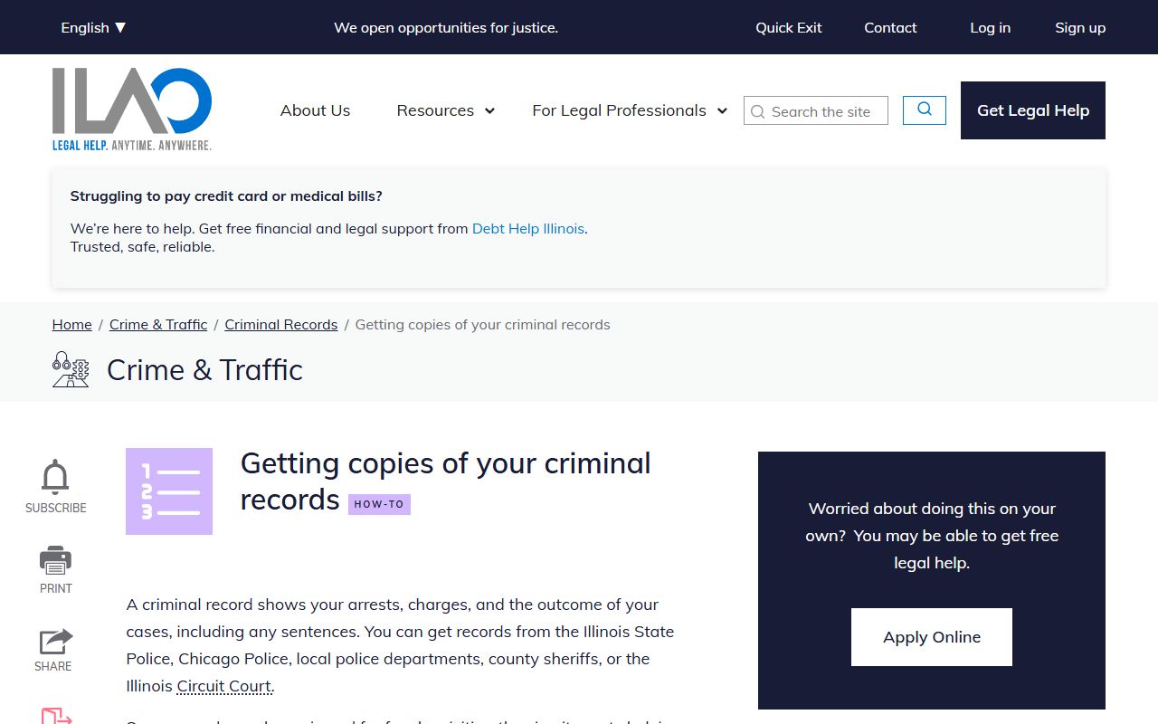 Illinois Legal Aid guide for obtaining 24 hour booking and criminal records