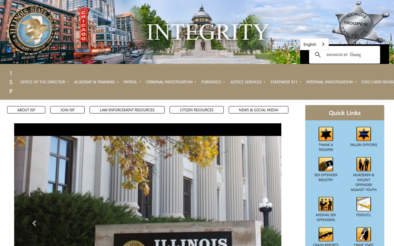 Illinois State Police main website for statewide booking records access